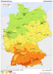 Photovoltaik-Ertrag: Globalstrahlung Deutschland Der Photovoltaik-Ertrag ist regional unterschiedlich